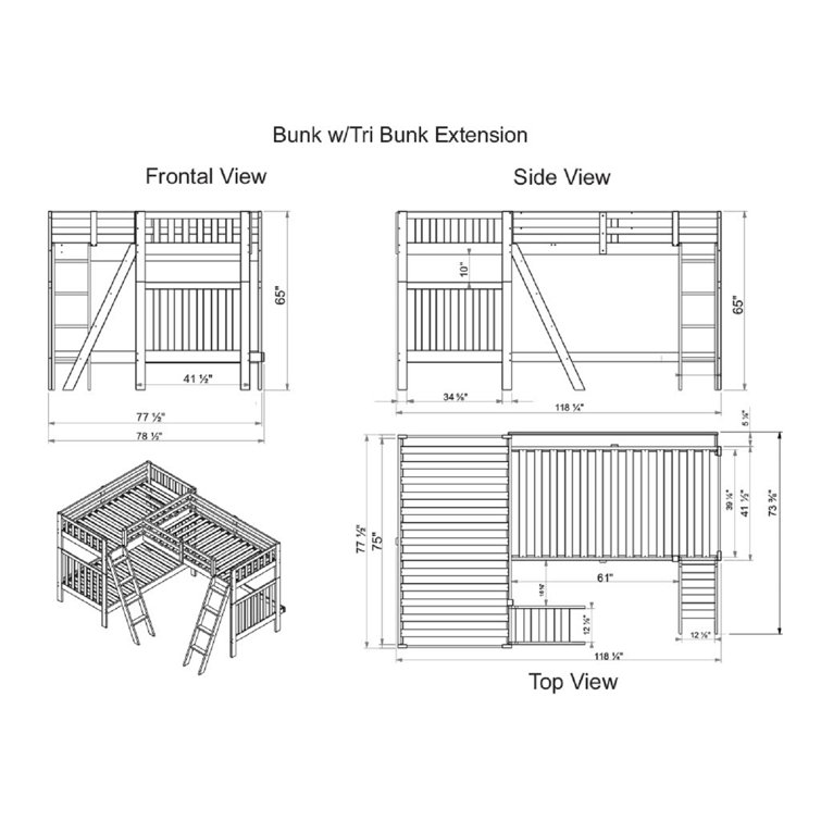 Alcott Hill® Ratcliff Twin Over Twin Solid Wood Lshaped Bunk Bed With